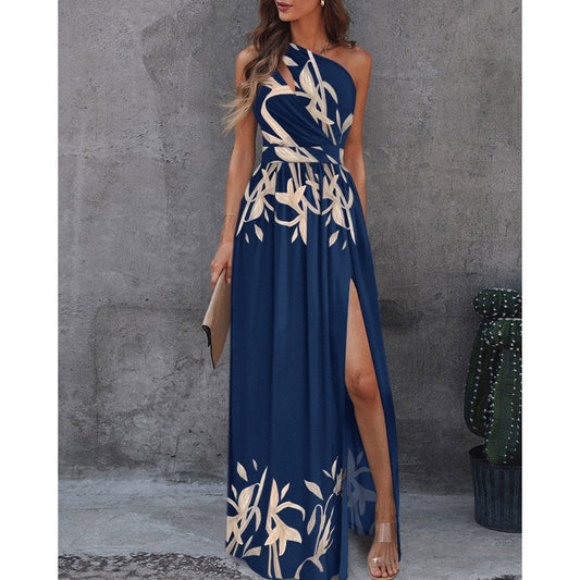 Ärmelloses Abendkleid mit Schlitzen & Schrägschultern